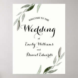 Affiche Elégante aquarelle moderne Mariage feuille verte