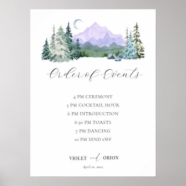 Affiche Elégante aquarelle Montagnes Mariage (Devant)