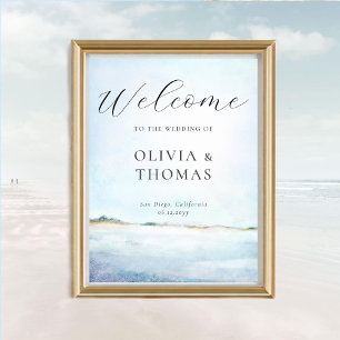 Affiche Elégante aquarelle plage Mariage côtier Bienvenue