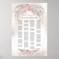 Elégante aquarelle poussiéreuse Pampas rose Alphab