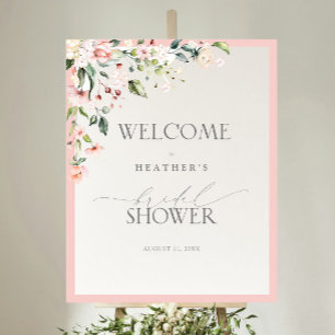 Affiche Elégante Aquarelle rose Floral Douche Bienvenue