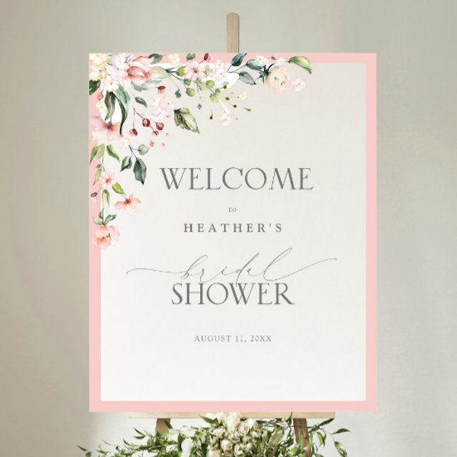 Affiche Elégante Aquarelle rose Floral Douche Bienvenue (Créateur téléchargé)