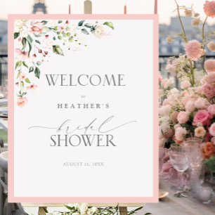 Affiche Elégante Aquarelle rose Floral Douche Bienvenue