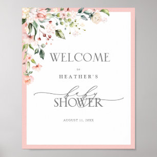 Affiche Elégante aquarelle rose Floral Douche de bienvenue