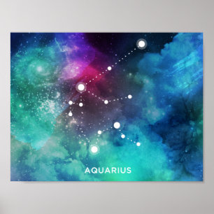 Affiche Elégante aquarelle rouge bleu Nebula Aquarius