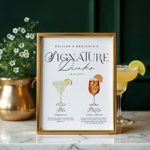 Affiche Elégante aquarelle Sa signature Boisson Mariage