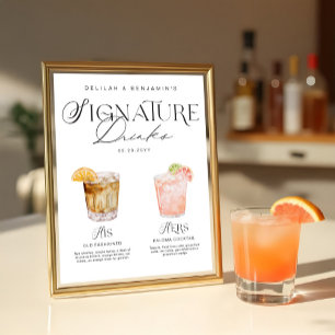 Affiche Elégante aquarelle Sa signature Boisson Mariage