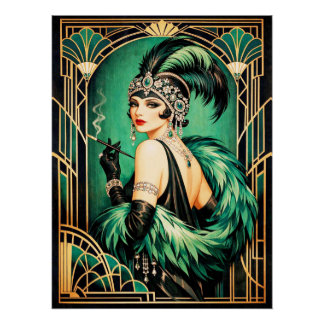 Affiche élégante Art Déco de Flapper.