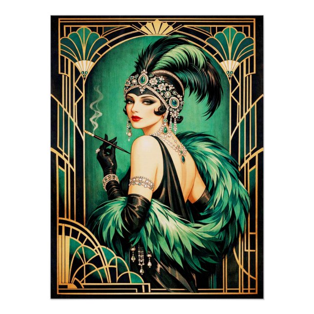 Affiche élégante Art Déco de Flapper. (Devant)