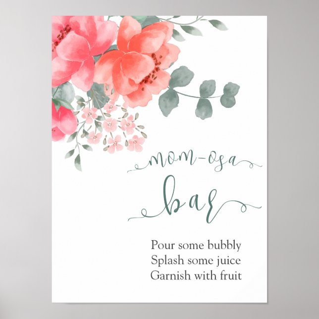 Affiche Elégante barre de fleurs rose rousse eucalyptus mo (Devant)