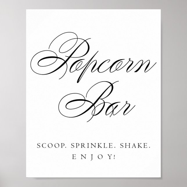 Affiche Élégante barre de pop-corn Noir Calligraphie | Tab (Devant)