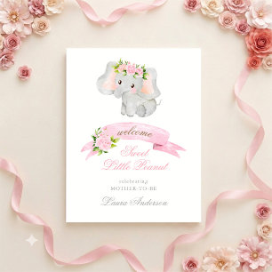 Affiche Élégante Bienvenue Baby Shower Eléphant Rose