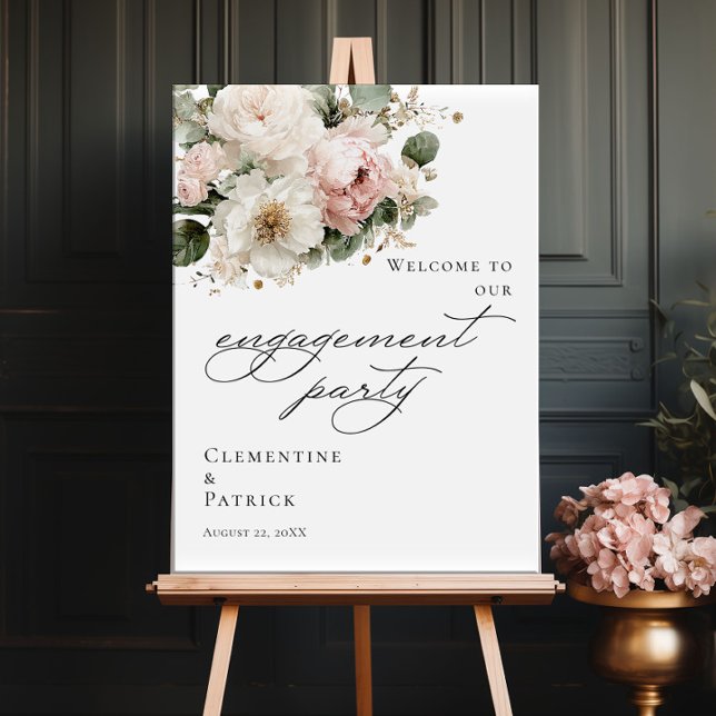 Affiche Élégante bienvenue de fête de fiançailles florale  (Créateur téléchargé)