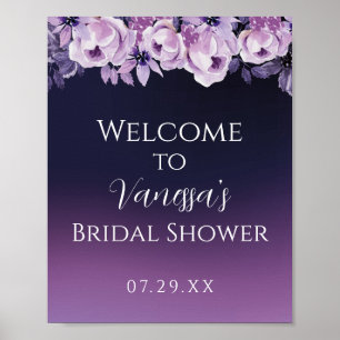 Affiche Élégante Bienvenue de Fête de Mariage Florale Viol