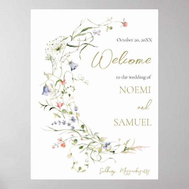 Affiche Élégante Bienvenue de Mariage aux fleurs sauvages  (Devant)