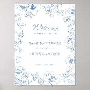 Affiche Élégante Bienvenue de Mariage de Jardin Floral Ble