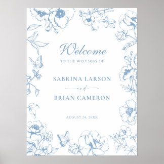 Affiche Élégante Bienvenue de Mariage de Jardin Floral Ble