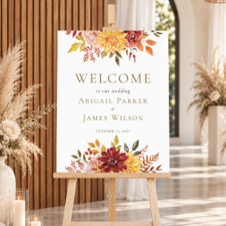 Affiche Élégante Bienvenue de Mariage Florale à l'Aquarell