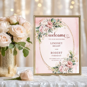 Affiche Élégante Bienvenue de Mariage Florale de Verdure O