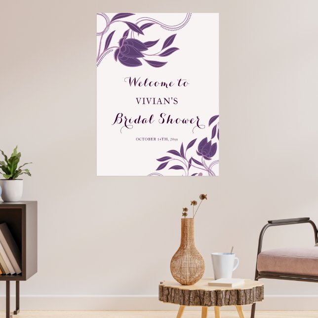 Affiche Élégante Bienvenue Fête de Mariage Purple Paisley (Salon 3)