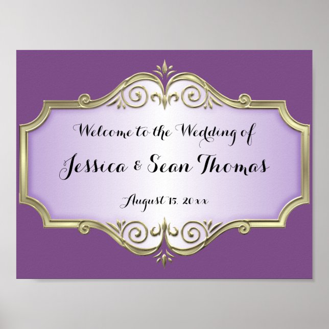 Affiche Élégante Bienvenue Mariage Satin Antique (Devant)