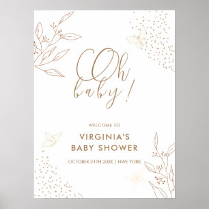 Affiche Élégante Bienvenue Papillon Fête de Naissance Feui