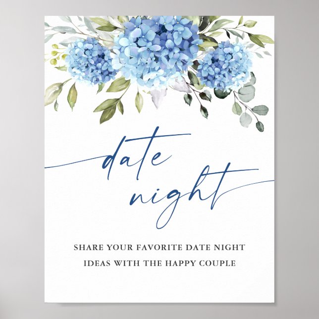 Affiche Elégante Blue Hydrangea Date Night Ideas Mariage (Devant)