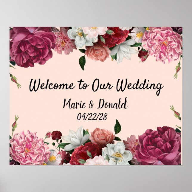 Affiche Elégante Bourgogne et Fleurs roses (Devant)