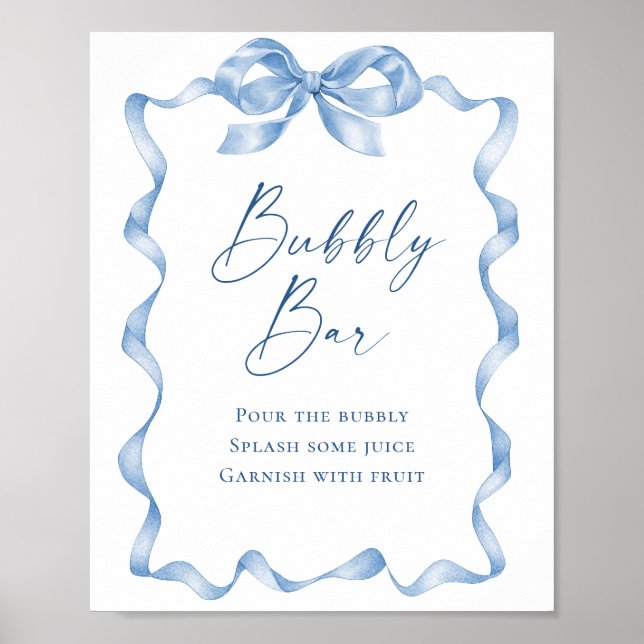 Affiche Elégante Bow Fête des mariées bleu Dusty Bubbly Ba (Devant)