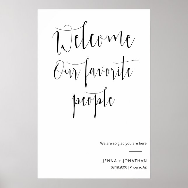 Affiche Élégante calligraphie Bienvenue Cérémonie Mariage  (Devant)