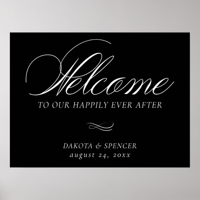 Affiche Élégante Calligraphie blanche de bienvenue | Maria (Devant)