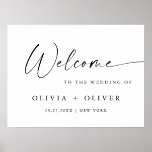 Affiche Élégante Calligraphie de Bienvenue Mariage Minimal