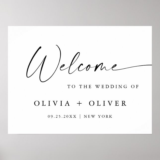 Affiche Élégante Calligraphie de Bienvenue Mariage Minimal (Devant)