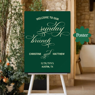 Affiche Élégante calligraphie dimanche Brunch Turquoise Bi