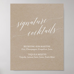Affiche Élégante calligraphie Kraft Signature Cocktails Si