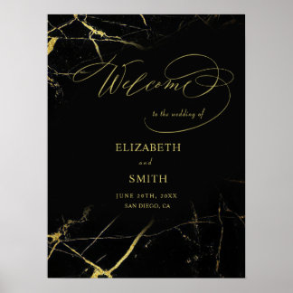Affiche Élégante calligraphie Mariage en marbre doré