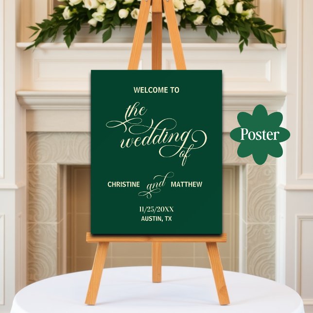 Affiche Élégante calligraphie Mariage Turquoise Bienvenue (Créateur téléchargé)