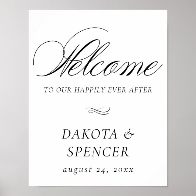 Affiche Élégante Calligraphie noire Bienvenue | Script Mar (Devant)