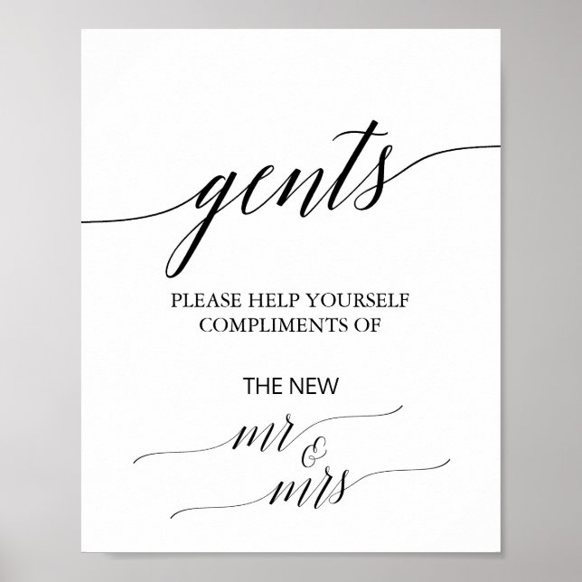 Affiche Élégante calligraphie noire Gents Salle de bain Si (Devant)