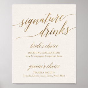 Affiche Élégante calligraphie Or   Boissons de signature i