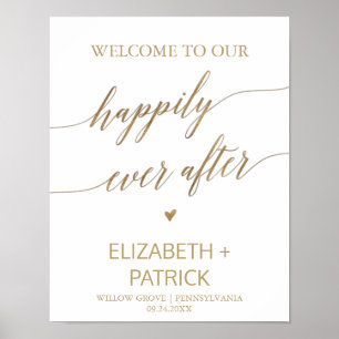 Affiche Élégante Calligraphie Or Heureusement Jamais Après