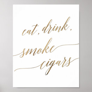 Affiche Élégante Calligraphie Or Manger Boire Fumer Cigars