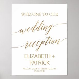 Affiche Elégante Calligraphie Or Mariage Réception Accueil