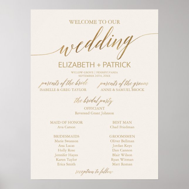 Affiche Élégante calligraphie Or | Programme de mariage iv (Devant)