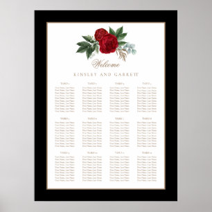 Affiche Élégante calligraphie or Rouge Floral Mariage
