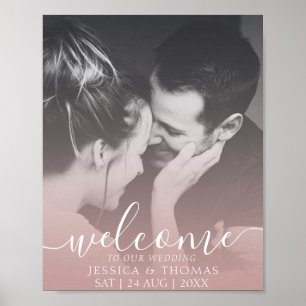 Affiche Élégante Calligraphie Photo Or Rose Mariage