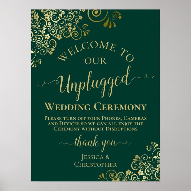 Affiche Élégante cérémonie de Mariage Emerald & Gold Unplu (Devant)