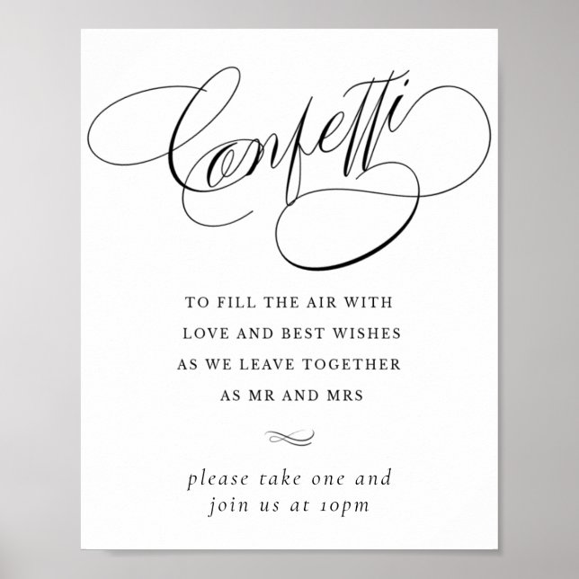 Affiche Élégante Confetti noir calligraphie | Favoriser la (Devant)