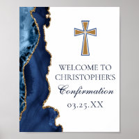 Élégante confirmation Croix Marine Blue Gold Agate