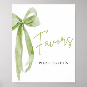 Affiche Élégante Coquette Vert Bow Faveurs Signe Aquarelle